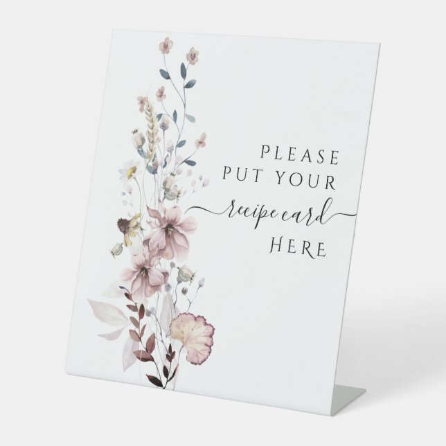 Wildblume boho moderne Brautparty Rezept Sockelschild (Vorderseite)