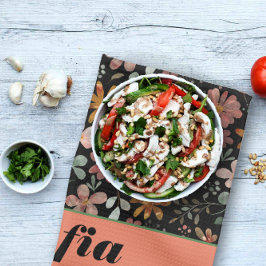 Wildblume-Boho-Muster individuelle Name schwarz Geschirrtuch