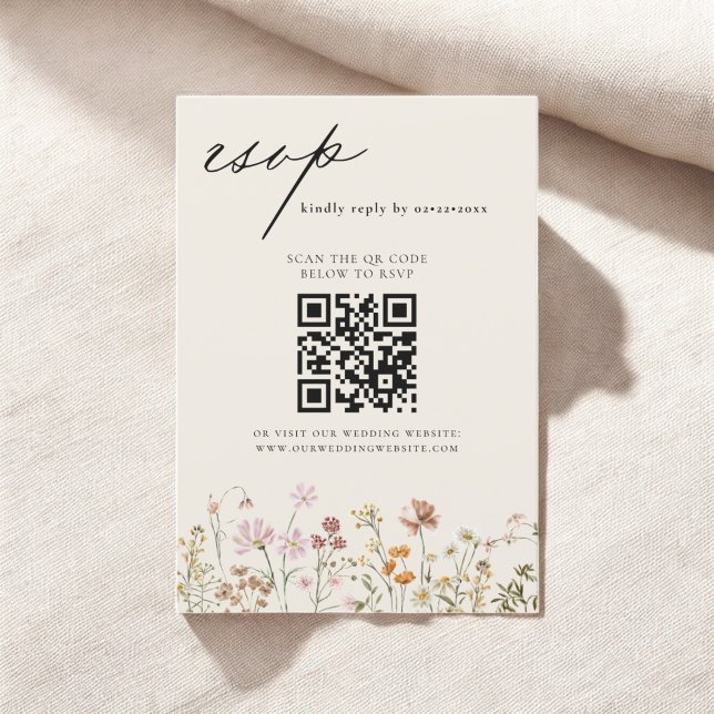 Wildblume Boho QR Code Wedding RSVP Einladung (Von Creator hochgeladen)