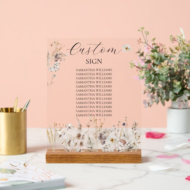 Wildblume Boho Rustic Elegantes Brautparty Acrylschild (Hochzeit)