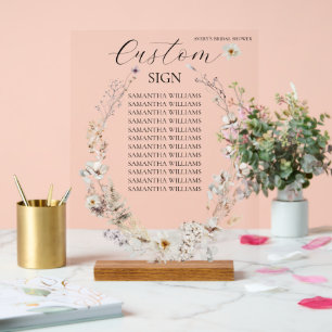 Wildblume Boho Rustic Elegantes Brautparty Acrylschild