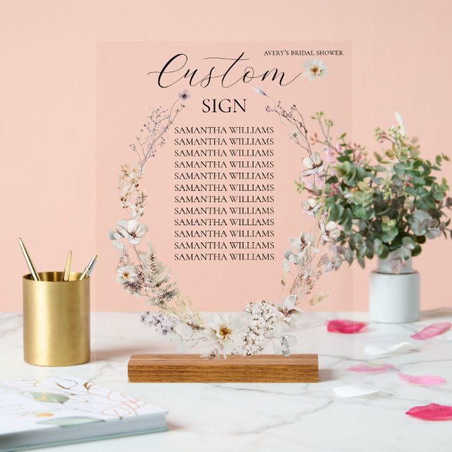 Wildblume Boho Rustic Elegantes Brautparty Acrylschild (Hochzeit)