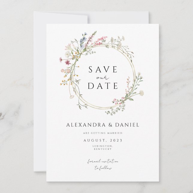 Wildblume Boho Save the Date minimalistisch Einladung (Vorderseite)