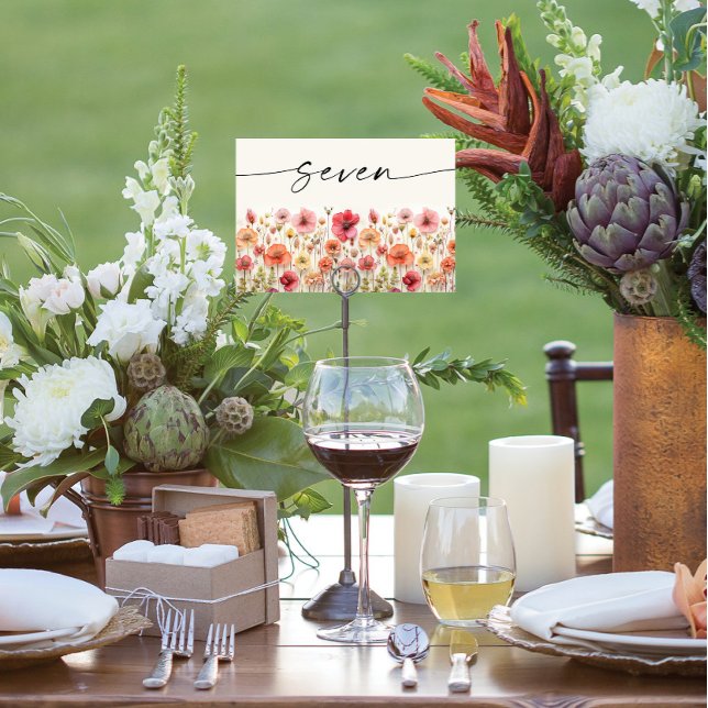 Wildblume Boho Tischkarten Nummer sieben Tischnummer (Von Creator hochgeladen)