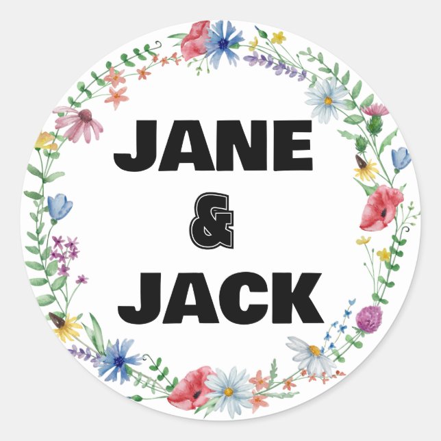 Wildblume Boho Wasserfarbe Runder Aufkleber (Vorderseite)