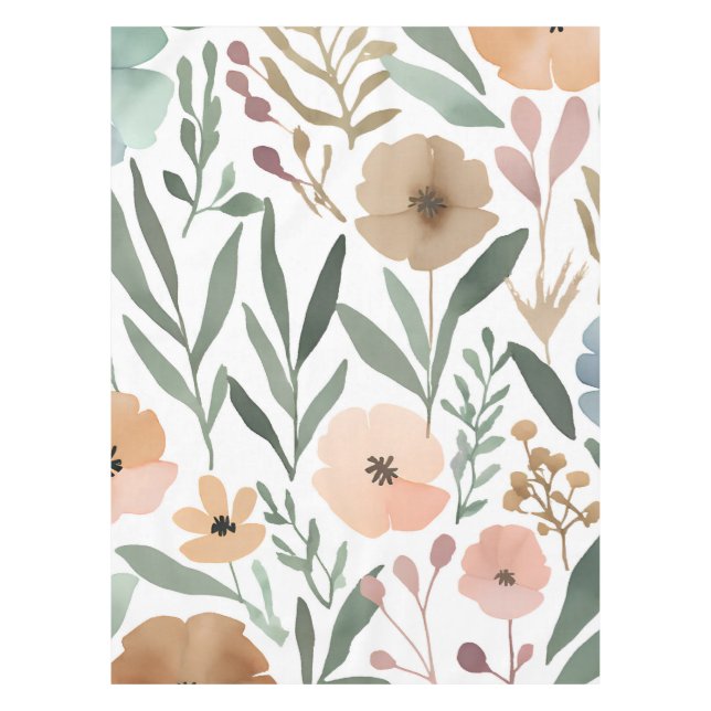 Wildblume Boho Wasserfarben Pastel Blumendekor Tischdecke (Vorderseite)