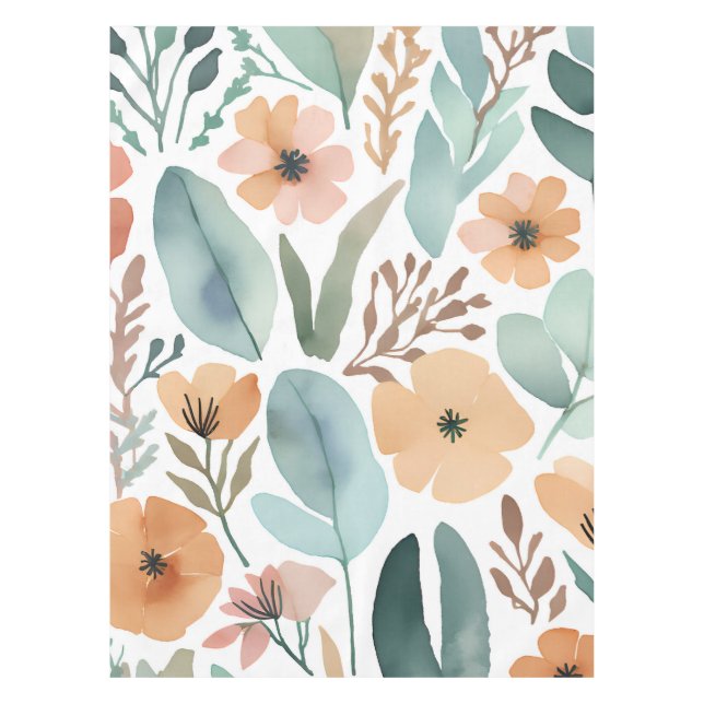 Wildblume Boho Wasserfarben Pastel Blumendekor Tischdecke (Vorderseite)