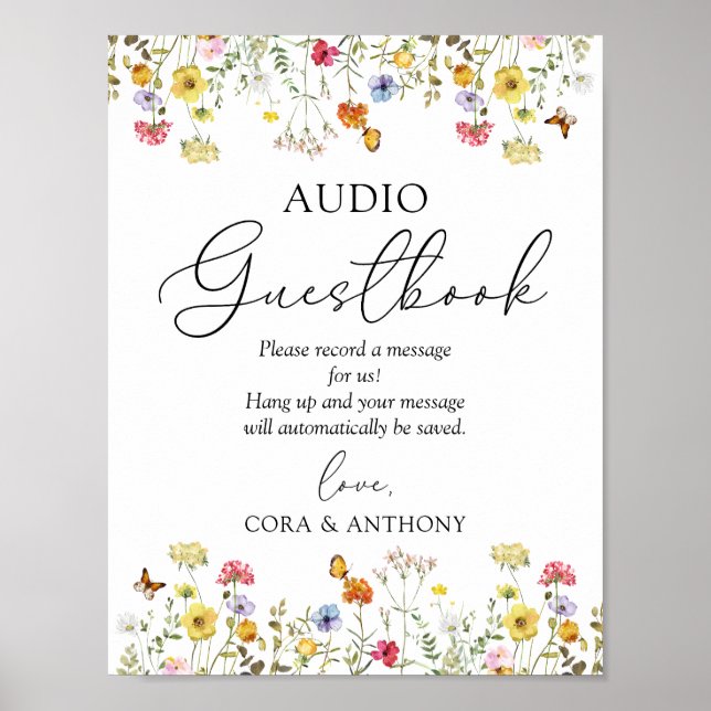 Wildblume Boho Wedding Audio Gästebuchunterschrift Poster (Vorne)