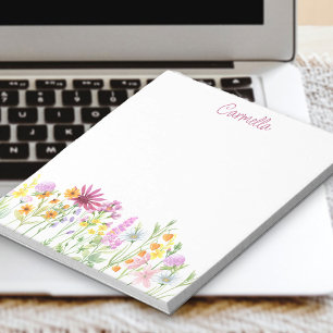 Wildblume Border Hübsch Personalisiert Notepad Notizblock