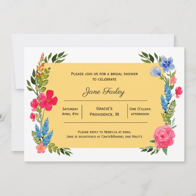 Wildblume Border mit gelber Einladung (Vorderseite)