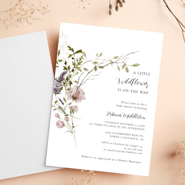 Wildblume Botanical Girl Baby Dusche Einladung (Wildflower Botanical Girl Baby Shower Invitation)