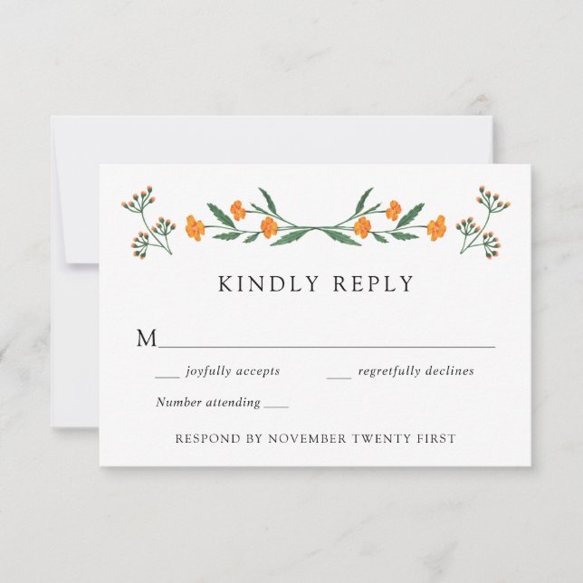 Wildblume Botanischer Garten Hochzeitsreaktion UAW Einladung (Vorderseite)