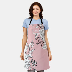 Wildblume Botanisches Monogramm Pink weiß Schürze