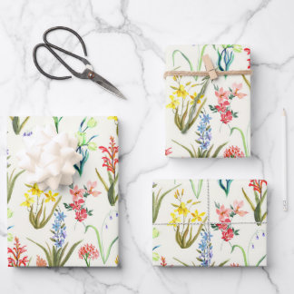 Wildblume Botanisches Watercolor Wrapping Paper Geschenkpapier Set