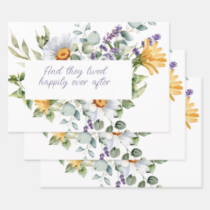 Wildblume Bouquet Aquarellfarben Blume Rahmen Geschenkpapier Set