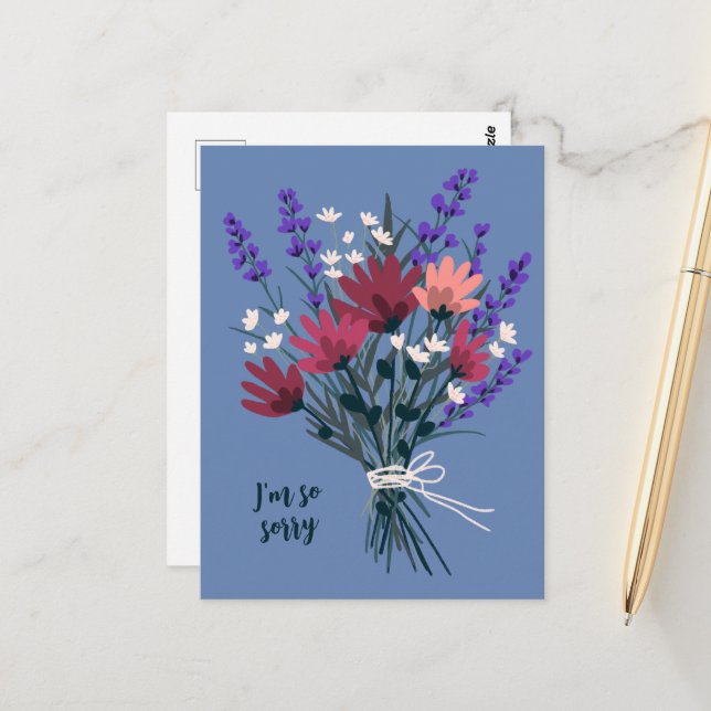 Wildblume Bouquet Beileid zum Verlust Postkarte (Vorderseite/Rückseite Beispiel)