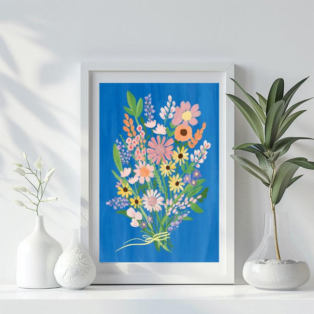 Wildblume Bouquet Farben Gouache Malerei Art Poster (Wildflower Bouquet Colorful Gouache Painting Art Poster
Blue Baby Room Nursery)