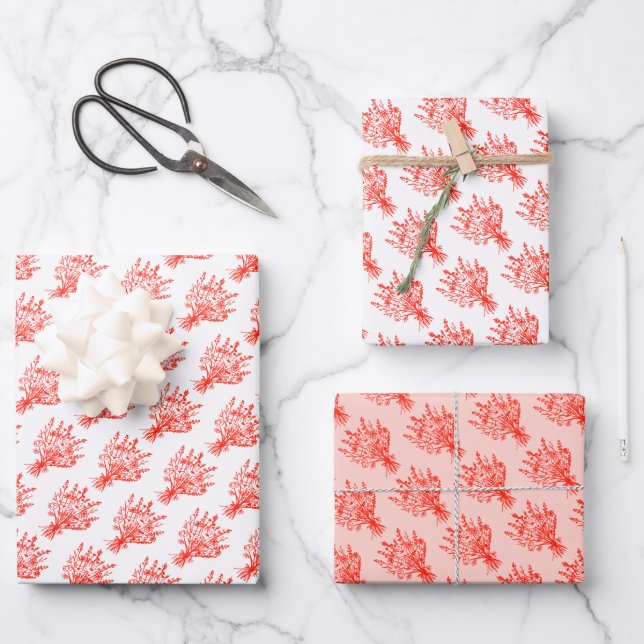 Wildblume Bouquet Floral Whimsisches Rosa Geschenkpapier Set (Vorderseite)