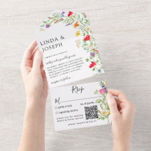 Wildblume Bouquet QR-Code All In One Einladung