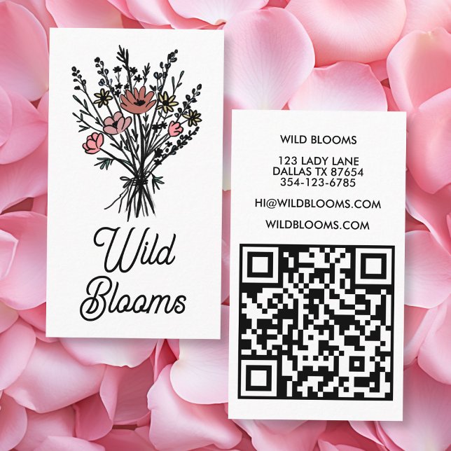 Wildblume Bouquet Rustic Minimal Floral QR Code Visitenkarte (Wildflower Bouquet Rustic Minimal Floral QR code Florist Business Card
)