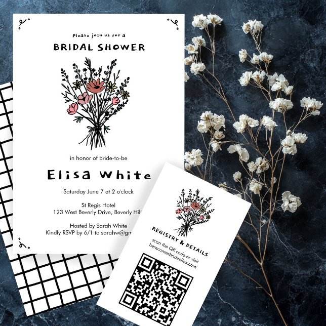 Wildblume Bouquet Rustic Whimsical Brautparty Einladung (Wildflower Bouquet Rustic Whimsical Bridal Shower Invitation
)