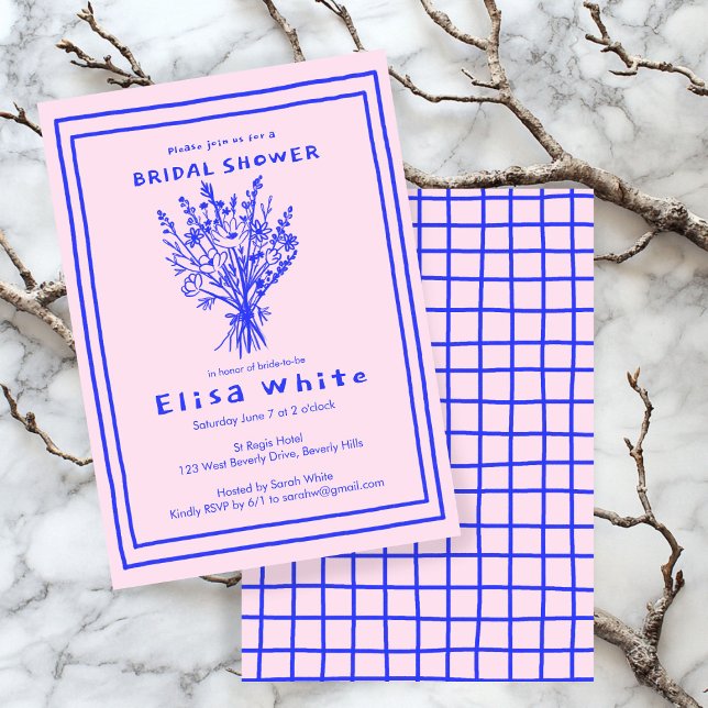 Wildblume Bouquet Rustic Whimsical Brautparty Einladung (Wildflower Bouquet Rustic Whimsical Bridal Shower Invitation Pink Blue
)