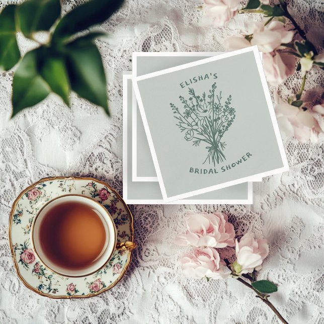 Wildblume Bouquet Rustic Whimsical Brautparty Serviette (Wildflower Bouquet Rustic Whimsical Bridal Shower Sage CUSTOM Napkins
)