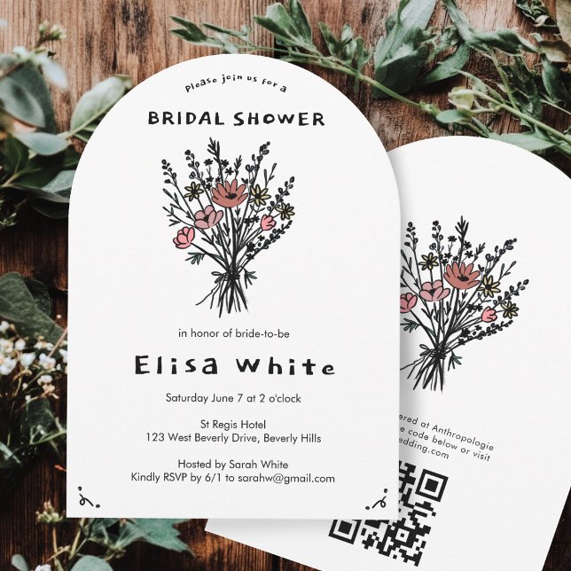 Wildblume Bouquet Rustic Whimsical QR Bridal Arch Einladung (Wildflower Bouquet Rustic Whimsical QR Bridal Arch Invitation
)