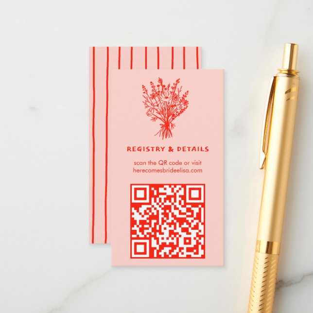 Wildblume Bouquet Rustic Whimsical QR Code Bridal Begleitkarte (Vorderseite/Rückseite Beispiel)