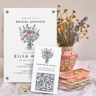 Wildblume Bouquet Rustic Whimsical QR Code Bridal Begleitkarte