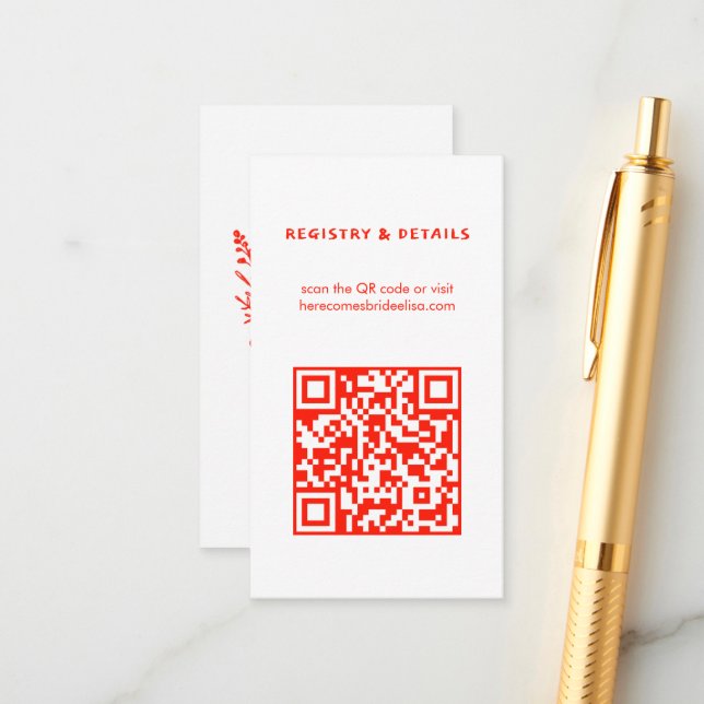 Wildblume Bouquet Rustic Whimsical QR Code Bridal Begleitkarte (Vorderseite/Rückseite Beispiel)