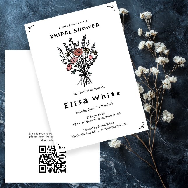 Wildblume Bouquet Rustic Whimsical QR Code Bridal Einladung (Wildflower Bouquet Rustic Whimsical QR Code Bridal Invitation
)