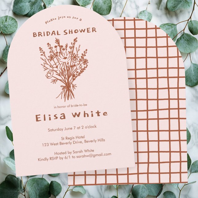 Wildblume Bouquet Rustikale Arch Whimsical Dusche Einladung (Wildflower Bouquet Rustic Arch Neutrals Pink Hand-drawn Whimsical Shower Invitation
)