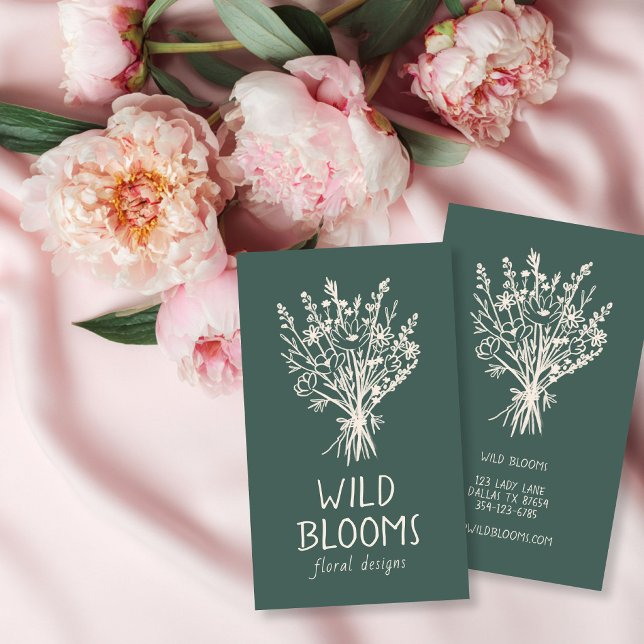 Wildblume Bouquet Rustikale Minimal einfache Blüte Visitenkarte (Wildflower Bouquet Rustic Minimal Simple Floral Business Card
)