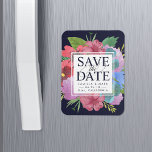 Wildblume Bouquet Save the Date Magnet<br><div class="desc">Ankündigen Sie Ihre Hochzeit in dramatisch elegantem Stil mit unseren reichen, mutig gefärbten speichern Sie die Dattelmagnete. Das Design besticht durch einen Blumenstrauß mit Aquarellfarben-Wildblumen auf einem moody, tiefblauen Hintergrund. Ihre Hochzeitsdetails - Namen, Datum und Ort - werden in der Mitte in einer modernen Mischung aus Block- und Kalligrafieschrift-Schriften dargestellt....</div>