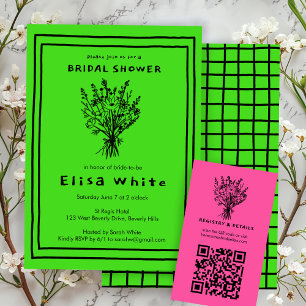 Wildblume Bouquet Whimsical QR Code Bold Bridal Begleitkarte