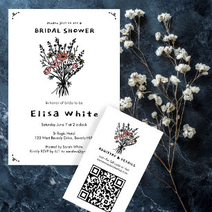Wildblume Bouquet Whimsical QR Code Bold Bridal Begleitkarte