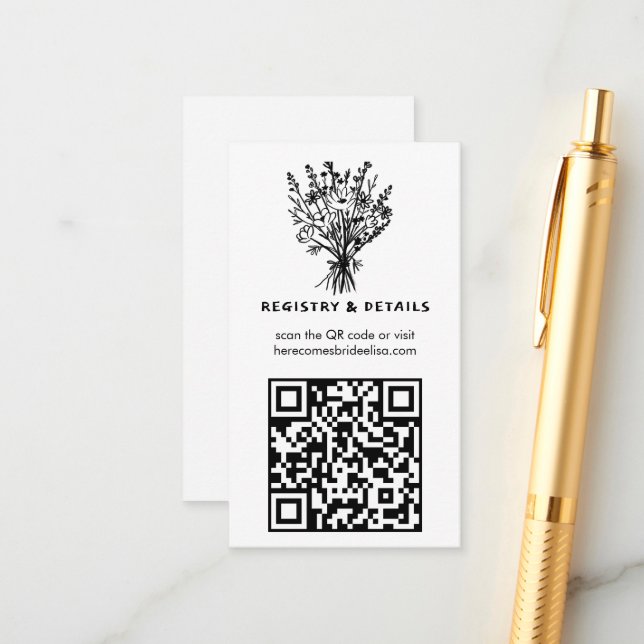 Wildblume Bouquet Whimsical QR Code Bold Bridal Begleitkarte (Vorderseite/Rückseite Beispiel)