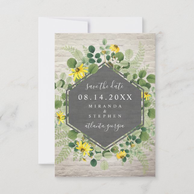 Wildblume Bouquet White Brick Save the Date (Vorderseite)