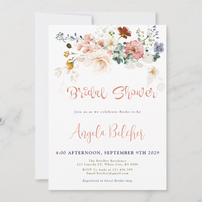 Wildblume Brautdusche Einladung (Vorderseite)