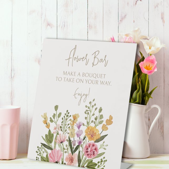 Wildblume Brautparty Blume Bar Sockelschild (Watercolor Wildflower Bridal Shower Flower Bar Pedestal Sign)