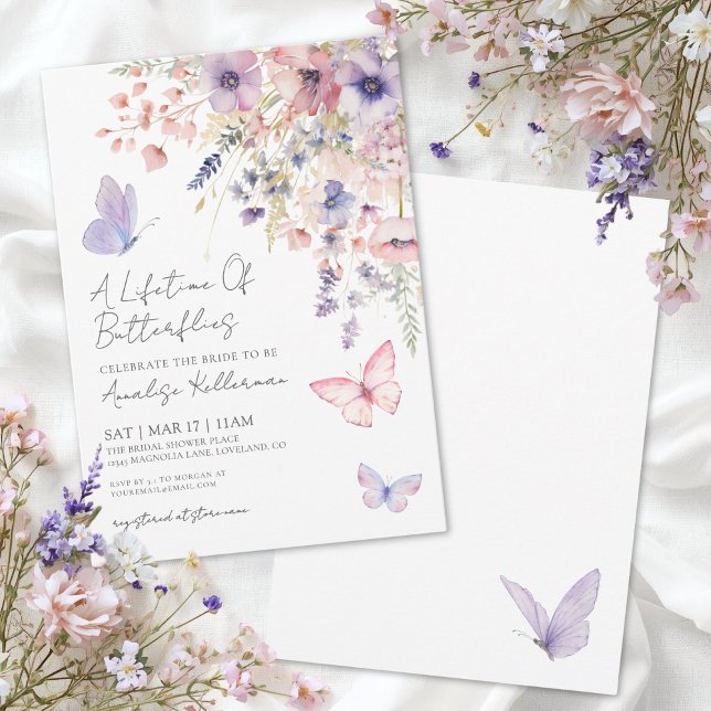 Wildblume-Brautparty Einladung (Butterfly Wildflower Bridal Shower Invitation)