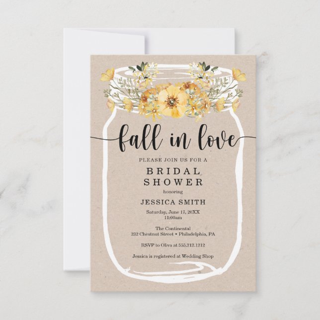 Wildblume Brautparty Mason Jar Gelb Einladung (Vorderseite)
