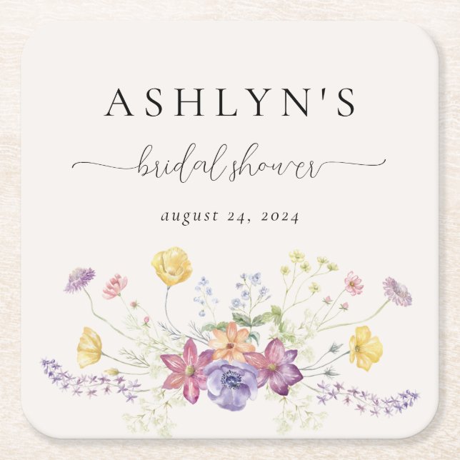 Wildblume Brautparty Papier Untersetzer (Vorderseite)
