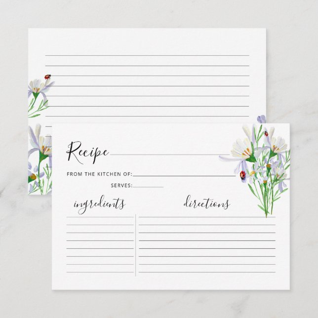 Wildblume Brautparty Rezept-Karte (Vorne/Hinten)