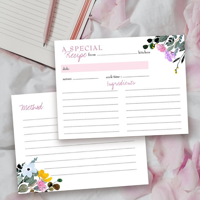 Wildblume Brautparty Rezept Karte (Pretty recipe cards from my Wildflower Lawn Collection.)