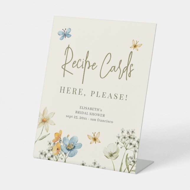 Wildblume Brautparty Rezept-Kartenzeichen Sockelschild (Vorderseite)