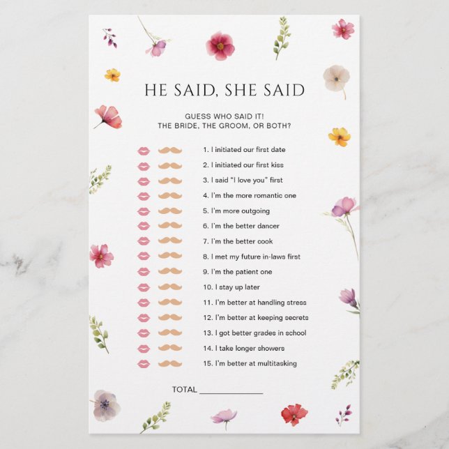 Wildblume Brautparty sagte er sagte, sie sagte Gam (Vorderseite)