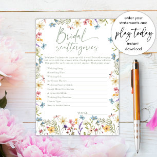 Wildblume Brautparty Scattergories Game Card Einladung