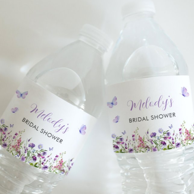 Wildblume-Brautparty Wasserflaschenetikett (Butterfly Wildflower Bridal Shower Water Bottle Label)